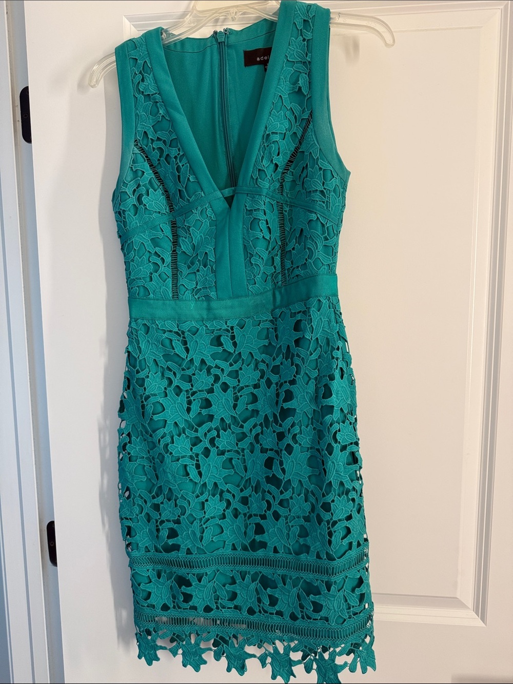 Teal Lace Sheath Dress - Sleeveless V-Neck